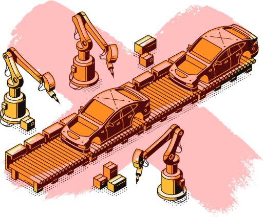 Assembly line diagram of a car factory