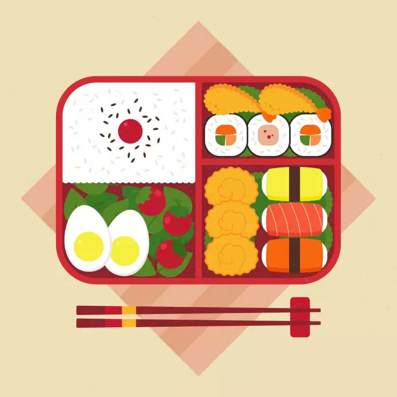 Colorful image of a bento lunch box.
