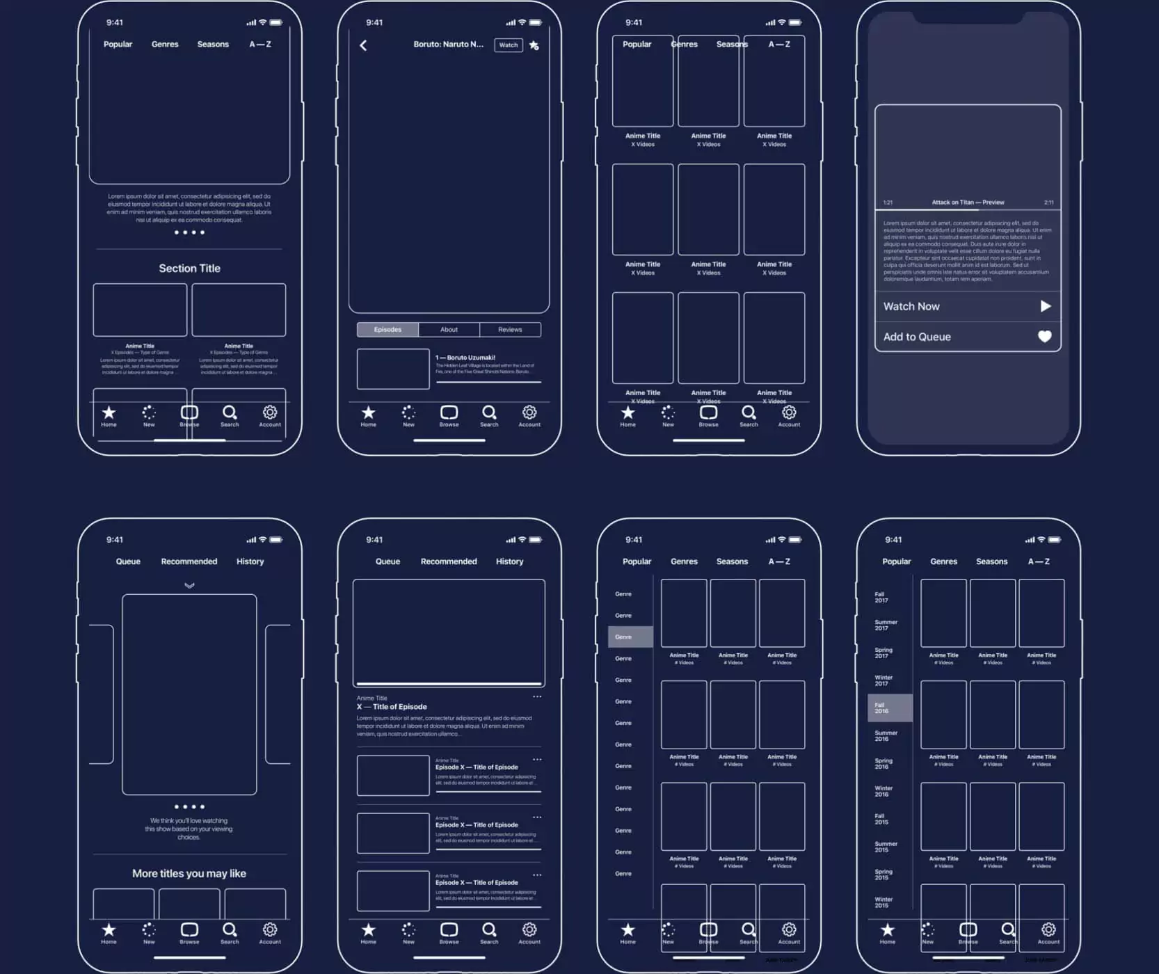 Images of app's screen wireframes