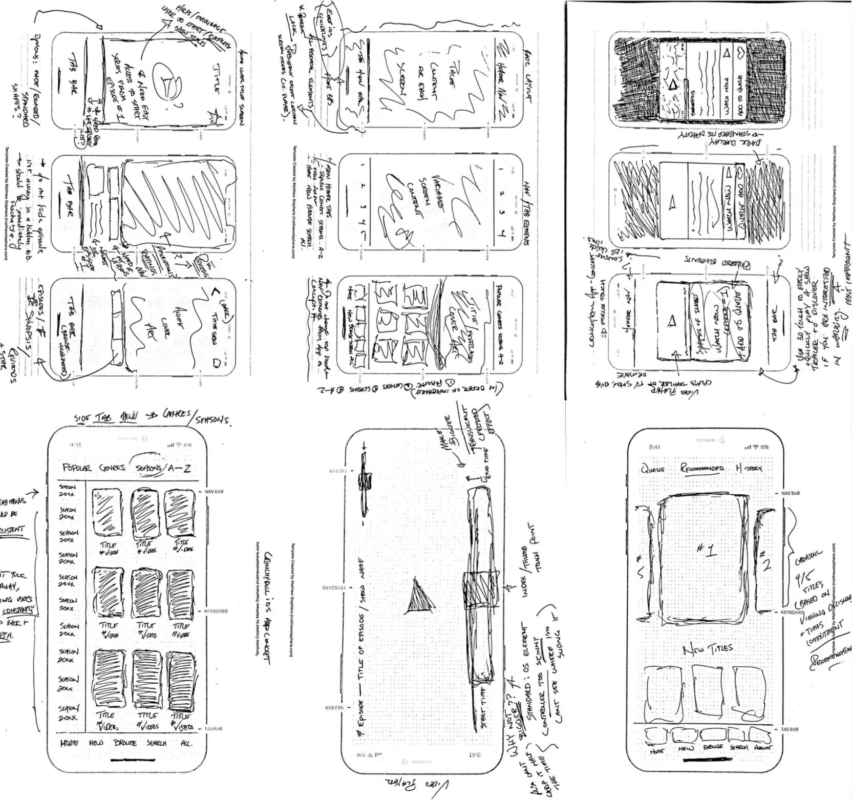 Images of hand-drawn wireframes