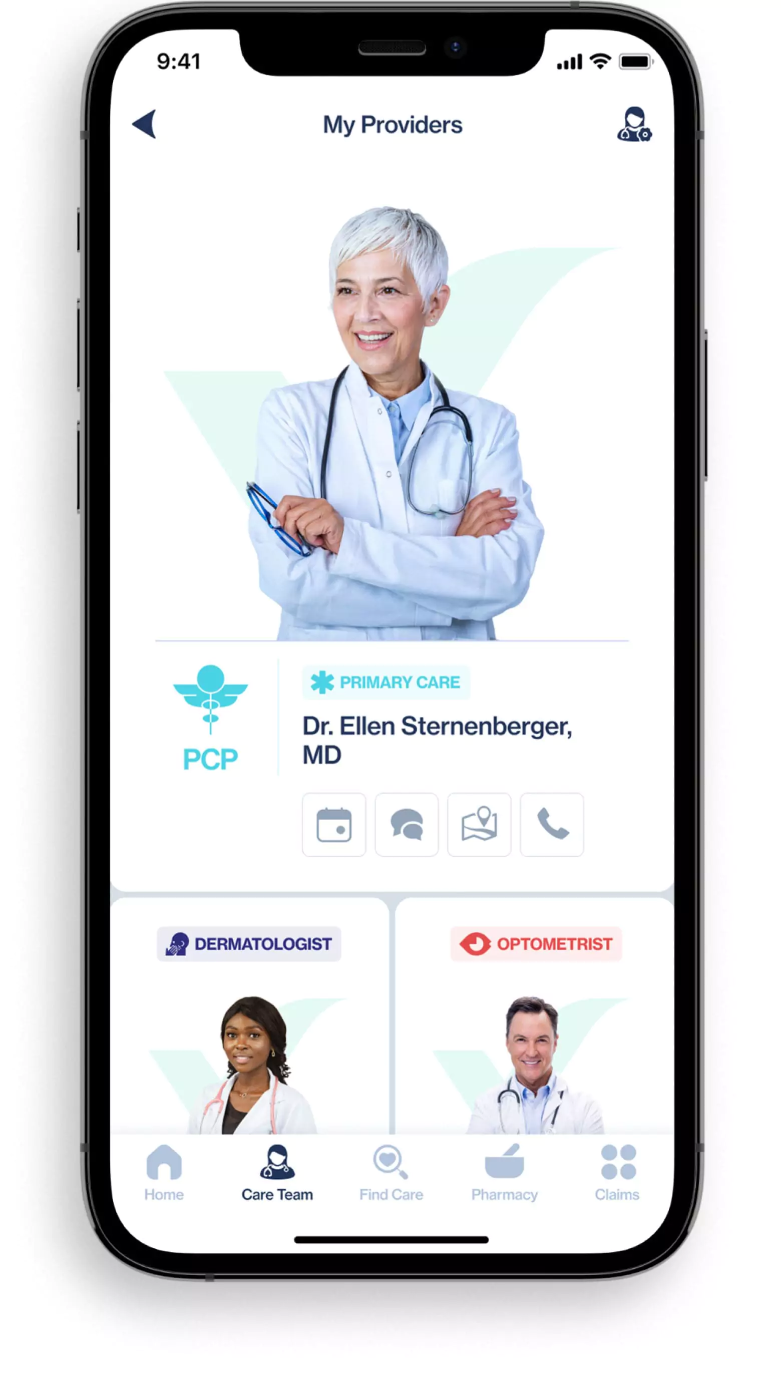 iPhone mockup for care team screen.
