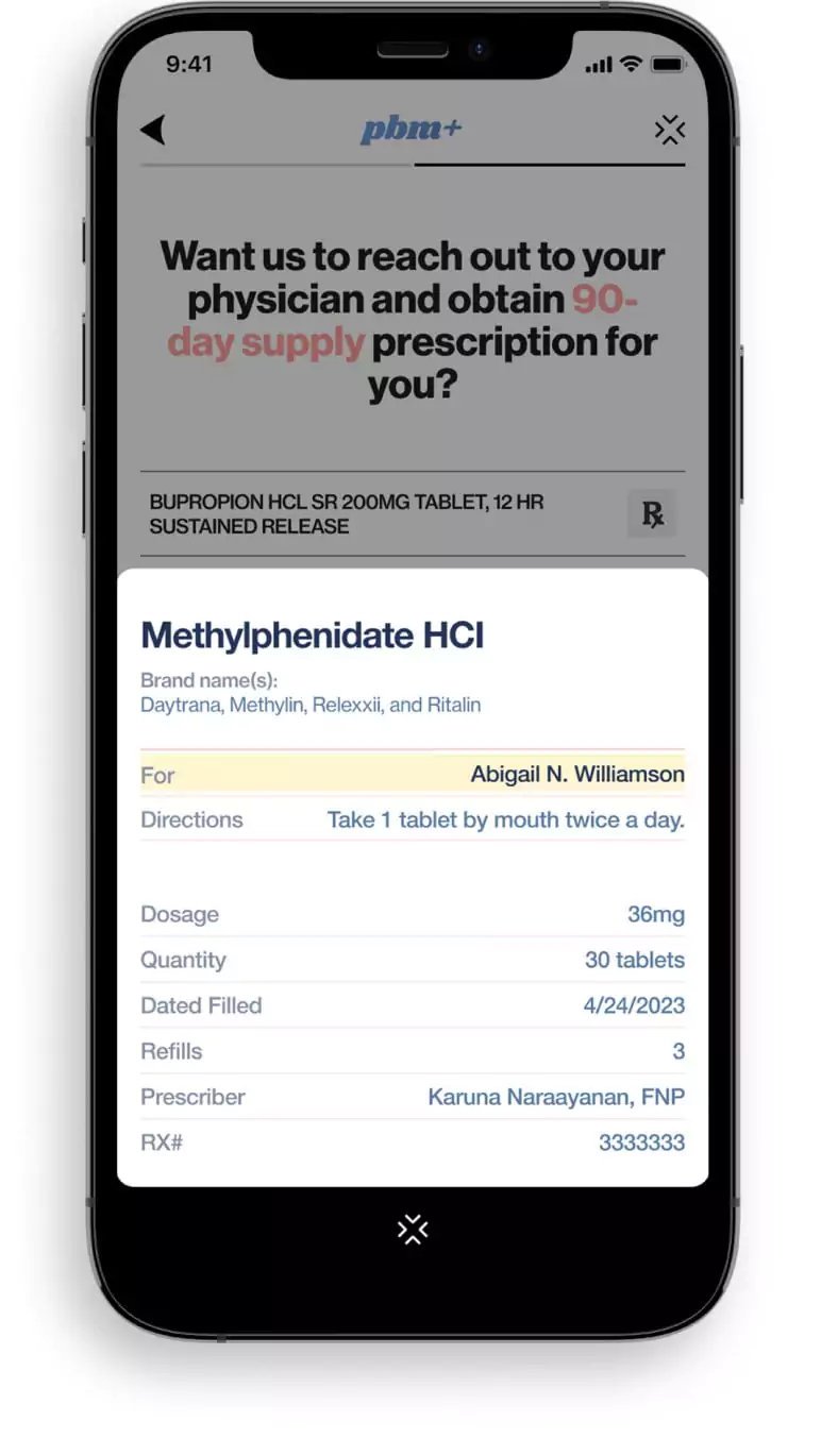 iPhone mockup for prescription details screen.